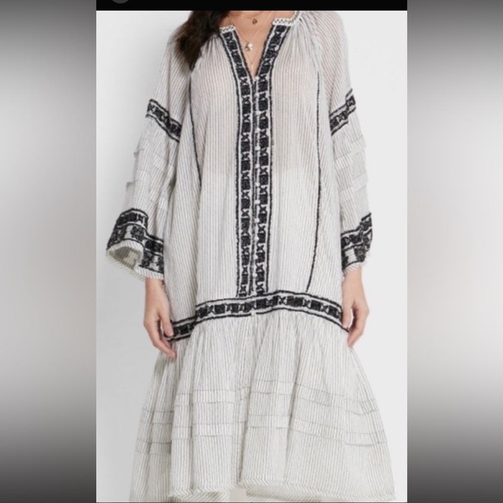 Free People White Tunic with Black Pinstripes